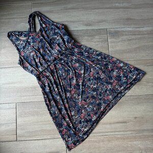 Kaileigh Floral Mini Dress - Navy Blue with Pink & White Florals - Women's Large